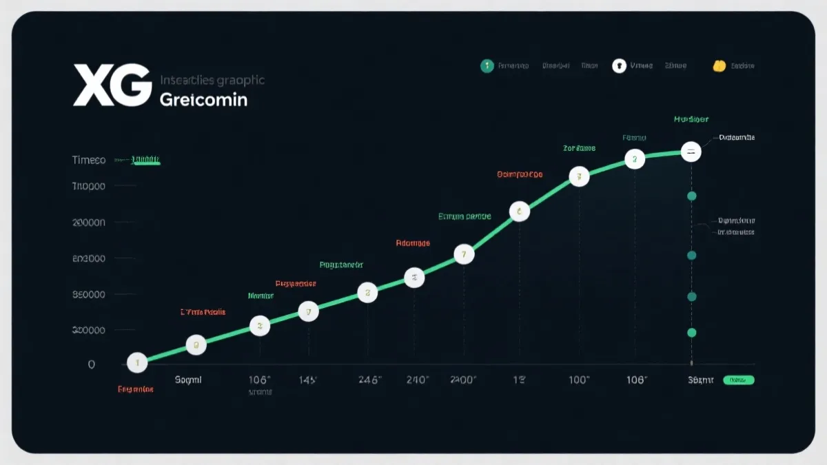 比赛时间轴与xG曲线示意：两队机会质量随时间起伏